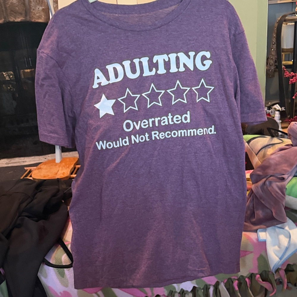 Purple Graphic Tee with Humorous Print
